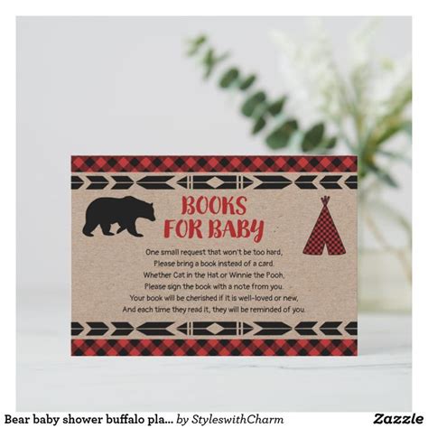 Bear Baby Shower Buffalo Plaid Kraft Book Request Enclosure Card