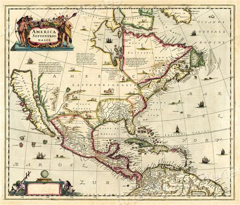 North America 1636 Vintage Style Decorative Early Exploration Map