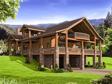 The log home also has a wrap around porch and cathedral ceilings in its design. Mountain House Plan with Huge Wrap-Around Porch - 35544GH ...