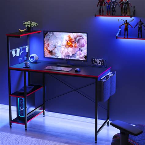 Bestier Gaming Desk With Led Lights Computer Desk With 4 Tiers Shelves