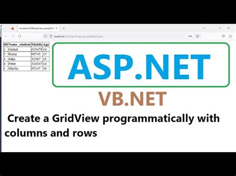 How To Create A Gridview Programmatically With Columns And Rows In Asp Net Vb Net
