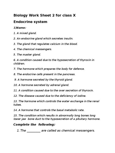 Endocrine System Worksheet Pdf Endocrine System Hormone