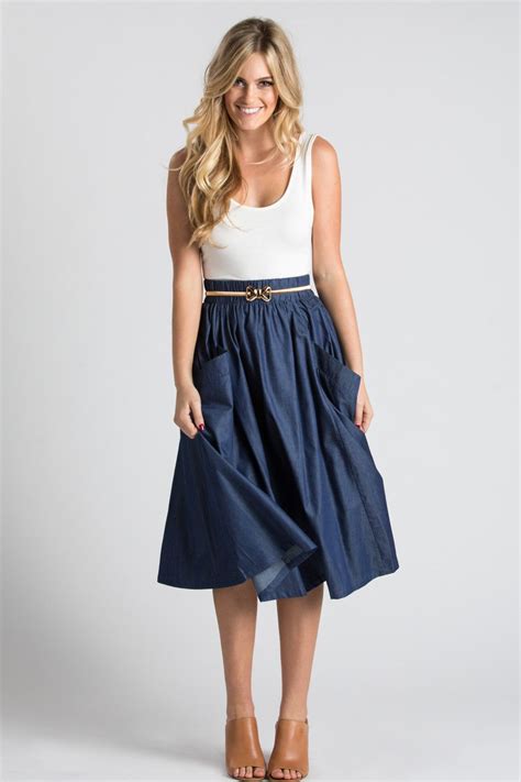 Mia Denim Flare Midi Skirt With Pockets Morning Lavender Fashion