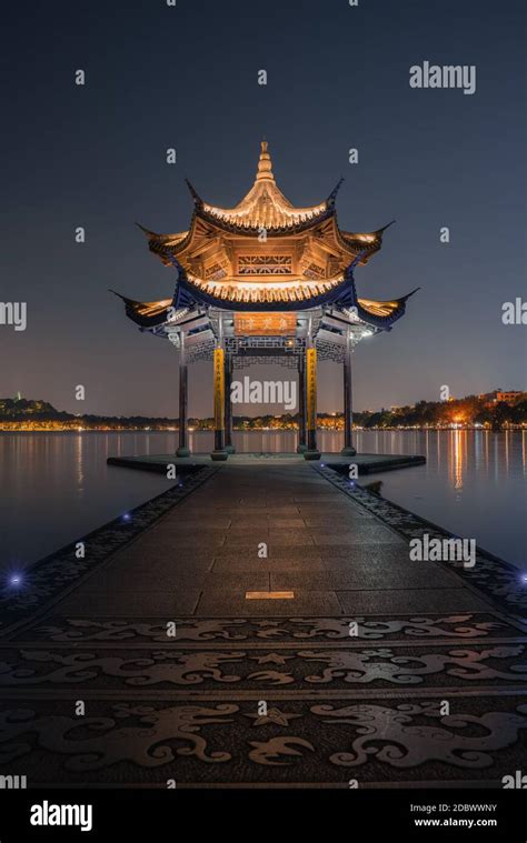 Night View Of Jixian Pavilion The Landmark At The West Lake In