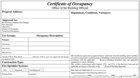 Occupancy Certificate Format