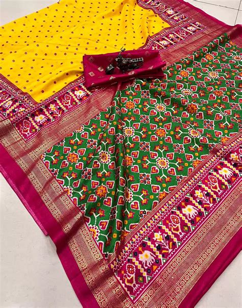 Yellow Smooth Patola Silk Sarees With Weaving Work Sareewave