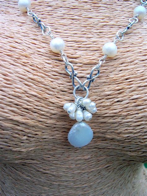 Pearl And Sterling Silver Wire Wrapped Necklace Bridal Etsy