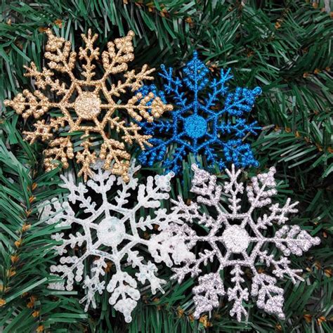 12pcs Snowflakes Christmas Tree Decoration 10cm Plastic Glitter Snow