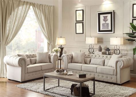 Experience simplicity with this sectional sofa with an ottoman. IRWIN - Traditional Beige Tufted Microfiber Sofa Couch Set ...
