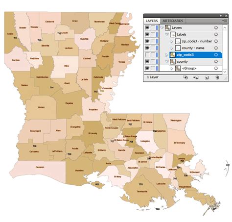 Louisiana 3 Digit Zip Code And County Map
