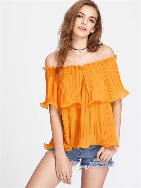Frilled Pleated Off Shoulder Top Summer Fashion Outfits Casual Fashion Stylish Clothes For Women