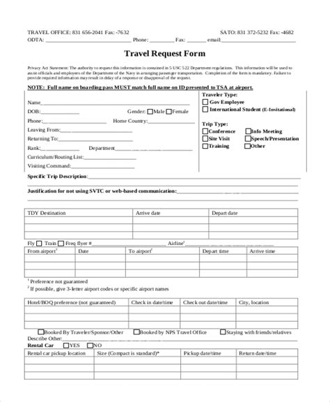 Free 21 Sample Travel Forms In Pdf Ms Word Excel