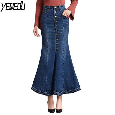 0250 Denim Skirts Womens Plus Size Jeans Mermaid Skirt Ladies Femme High Waist Long Elegant