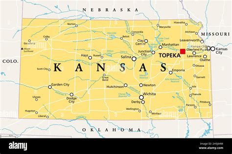 Kansas Ks Political Map With Capital Topeka Important Rivers And