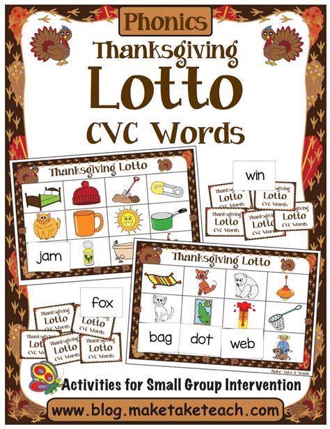 Thanksgiving Lotto Cvc Words Make Take And Teach