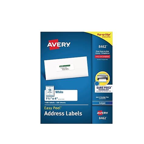 Avery® 8462 White Inkjet Address Labels With Easy Peel® 1 13 X 4