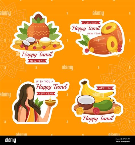 Happy Tamil New Year Label Flat Cartoon Hand Drawn Templates Background