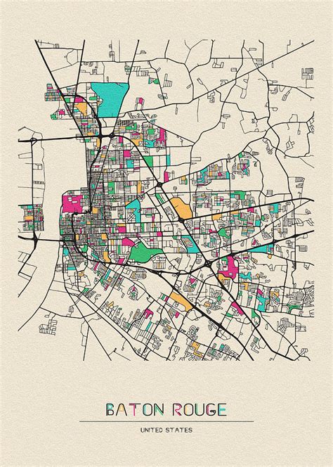 Check spelling or type a new query. Baton Rouge, Louisiana City Map Drawing by Inspirowl Design