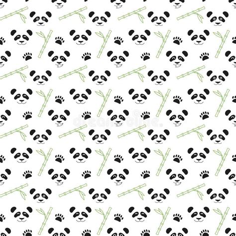 Vector Seamless Pattern With Pandas And Bamboo Stock Vector