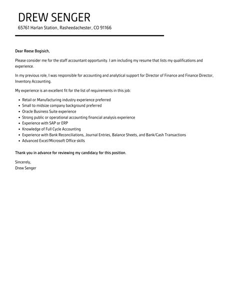 Staff Accountant Cover Letter Velvet Jobs