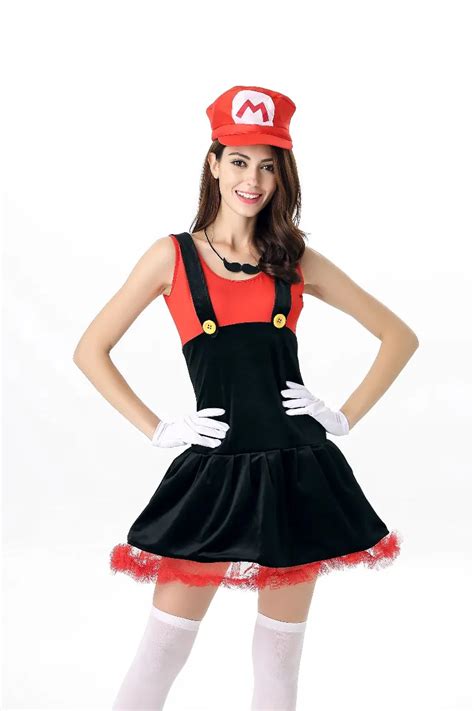 Okayoasis Super Mario Costume Adult Womens Fancy Dress Ladies Super Mario Luigi Brothers Fancy