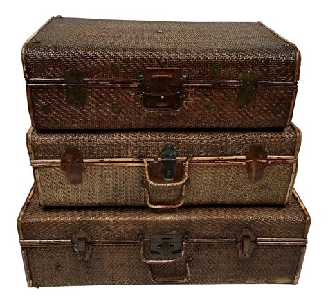 These wicker storage trunks and chests add decorative organization to any room. Stacking Vintage Wicker Suitcases - Set of 3 | Vintage ...