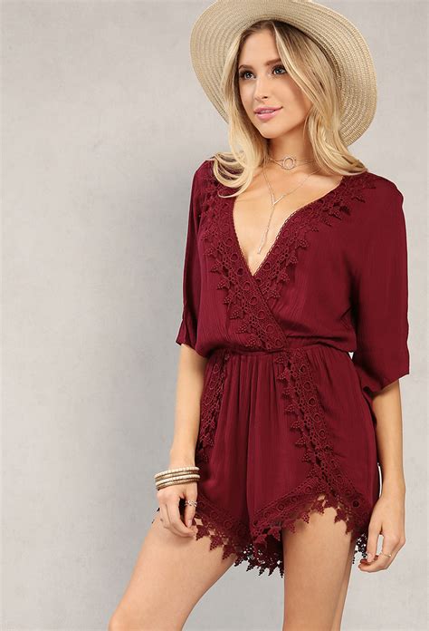 Crochet Trimmed Surplice Romper Shop New And Now At Papaya Clothing
