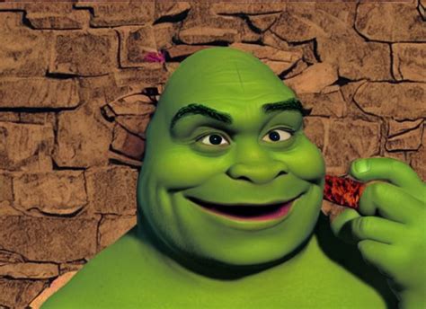 Krea Ai Shrek Smoking A Joint His Eyes Are Red Next To H