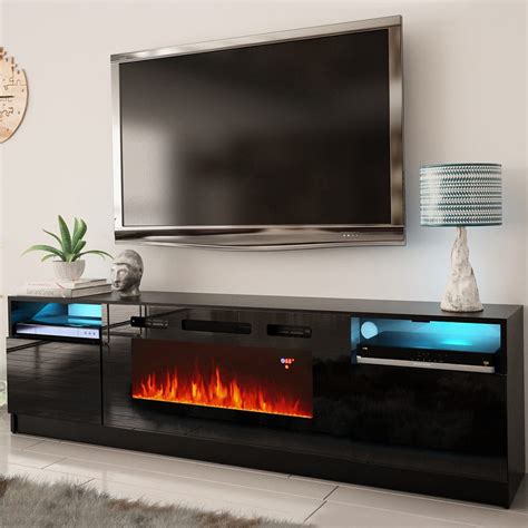 York 02 Black Electric Fireplace Modern Wall Unit Entertainment Center By Meble Furniture