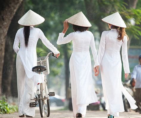 Vietnamese Women In Traditional Costume Vietnam By Hugh Sitton