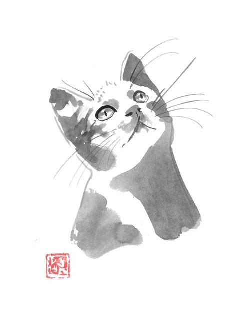 Looking Up Cat Drawing By Pechane Sumie Saatchi Art