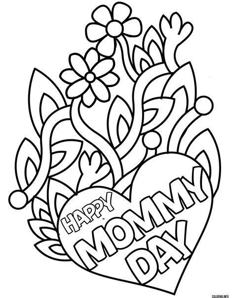 Happy Mothers Day Flowers Kids Coloring Page Printable