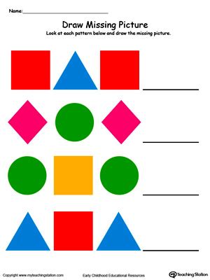draw  color  missing shape  complete  pattern