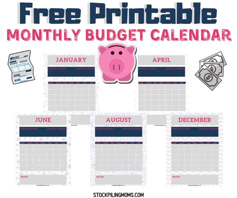 12 Month Printable Budget Calendar Stockpiling Moms