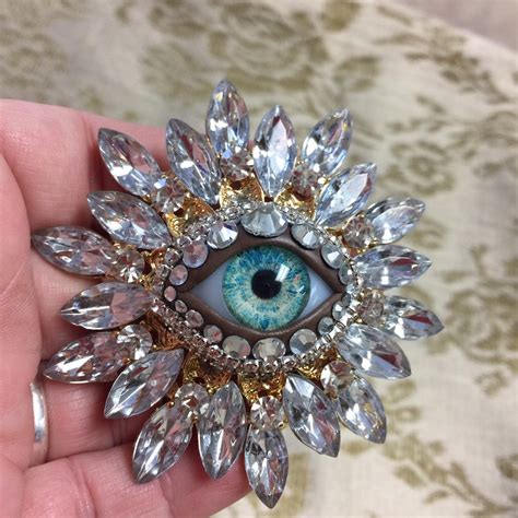 Crystal Vintage Sunburst Style Eyeball Art Brooch by Jen Burns | Etsy