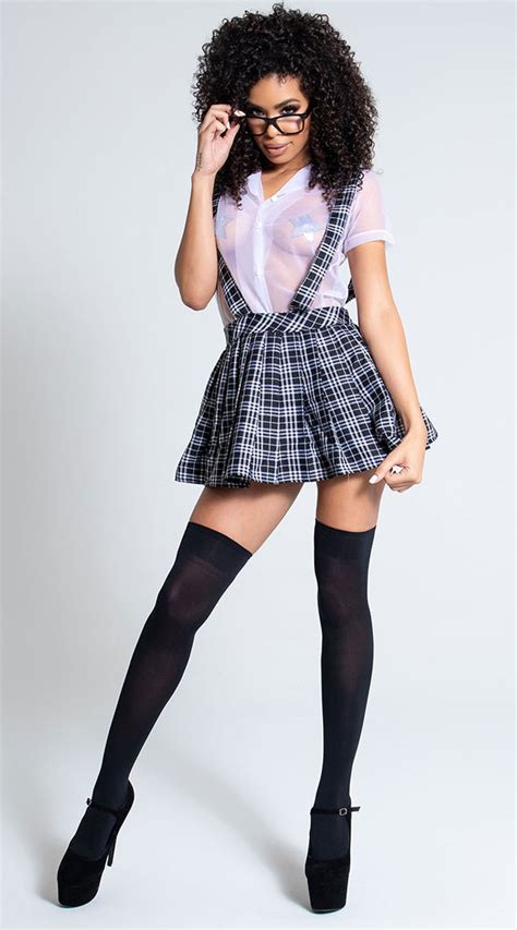Suspended School Girl Costume Plaid School Girl Costume