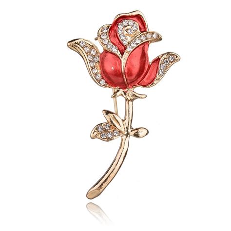 Misscycy Elegant Rose Flower Brooch Pin Fashion Rhinestone Brooches For