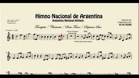 Argentine National Anthem Sheet Music For Clarinet Trumpet Tenor Sax