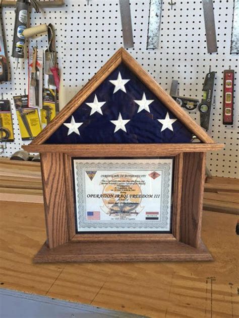 These flag shadow boxes are made of cherry stained wood and finished with refined look that will serve as the ideal complement to certificates, medals and any other military material you wish to put on display. Flag and Certificate Display Case | Flag display case ...