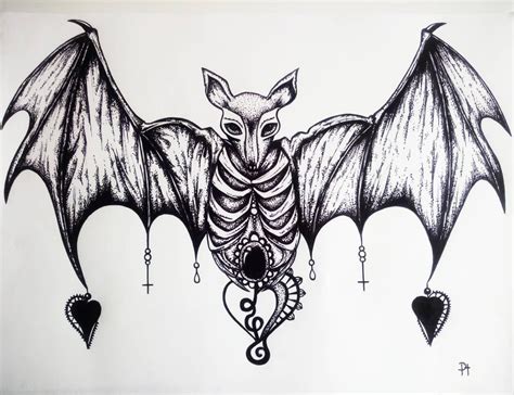 Bat Dotwork Black Ink Macabre Tattoo Idea Art Drawing