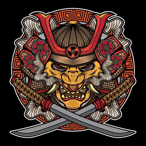 Premium Vector Samurai Mask Traditional Tattoo