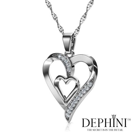 double heart necklace 925 sterling silver jewellery pendant dephini 5060565240049 ebay