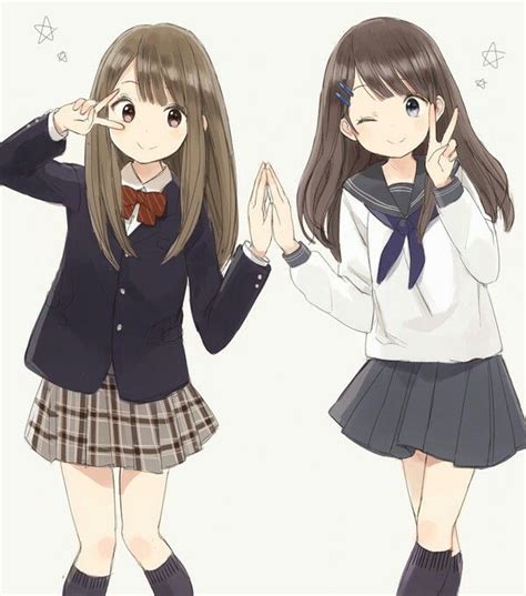 2 Cute Anime Girls Melhores Amigos Anime Garotas Fofas Irmãs Anime