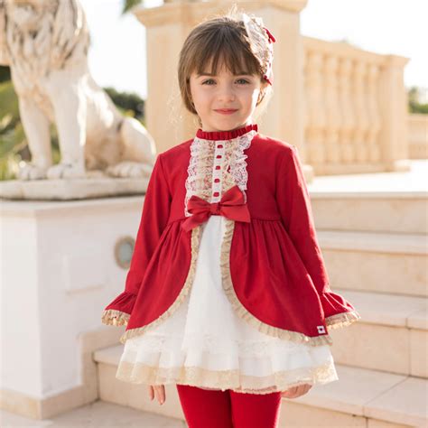 Dolce Petit 2019 Autumn Winter Girls Red Ivory Dress Caramel Lace Red