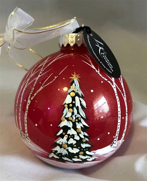 Christmas Tree Ornament Hand Painted Red Green Unique Artistic