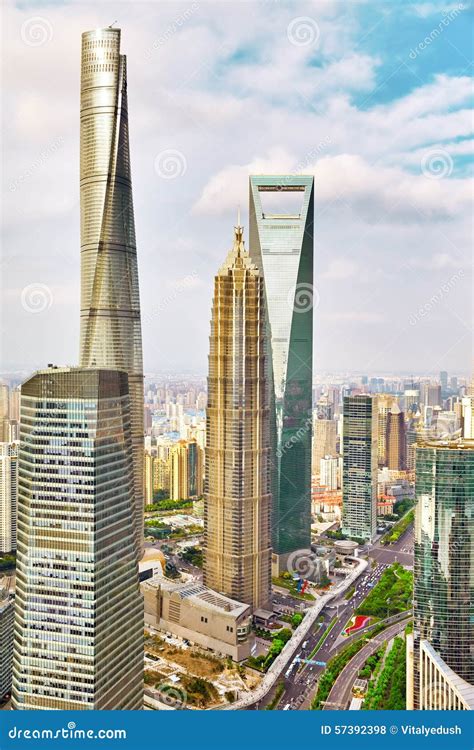 Skyscrapers City Building Of Pudong Shanghai China Stock Photo