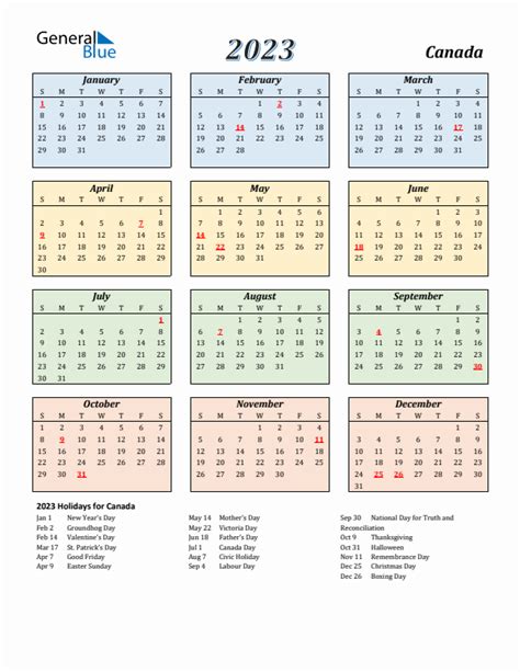 Canada Calendar With Holidays