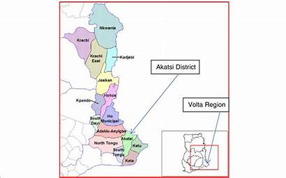 Volta Region Map District Akatsi Ghana Showing