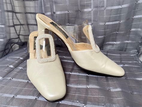 J Renee Off White Bridal Shoes Leather And Clear Vinyl Etsy White