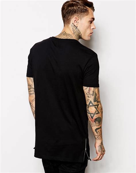 Asos Asos Longline T Shirt With Side Zip Detail And Skater Fit At Asos